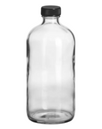 16 ounce bottle with black screw top on white background