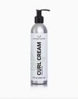 A silver bottle of A Simple Planet Curl Cream Unscented with a black pump top, featuring Organic Flaxseed for defined curls, contains 9 fl oz (266 ml) and is shown against a white background.