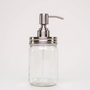 The Rustic Strength Foaming Mason Jar Pump features a clear mason jar with a stainless steel pump top, ideal for dispensing soap or lotion. Shown against a plain white background.