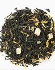 white backdrop with a black and fruit tea circle