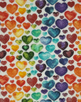 No paper towel with a rainbow of watercolored hearts on a white background.