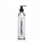 A 9 fl oz silver pump bottle of Deep Conditioner by a simple planet, featuring a white label with black and purple text, on a white background.