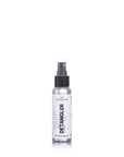 A silver bottle of a simple planet's plant based biodegradable detangler spray. It has a black top and a white and purple label. 
