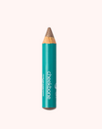 The  Cheekbone Beauty vegan mini eyeshadow pencil, It has teal body with "Cheekbone" on it.  This is the shade brown topaz, a brown taupe with light shimmer. 