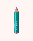 The  Cheekbone Beauty vegan mini eyeshadow pencil, It has teal body with "Cheekbone" on it.  This is the shade lavender rock,  a vibrant purple with light shimmer. 