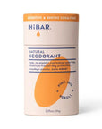 A orange paper deodorant tube with a orange oval hibar branding on it in the Pink-iris and Neroli Scent in the Sensitive formula. 