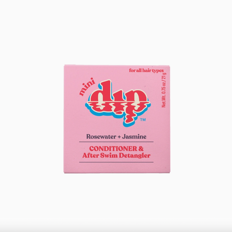 pink box of mini Dip rosewater conditioner bar on white background