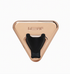 The Leaf Razor Holder by Leaf features a metallic rose-gold, triangular design with an engraved logo and a central black rubber attachment, ideal for upgrading your shower routine. Displayed against a plain white background.