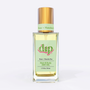 A clear glass bottle of Dip Hair & Body Dry Oil, 1.7 fl oz (50 ml), with a gold cap and pastel green label, is shown on a white background. It moisturizes hair and skin beautifully.