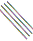 Four Straight Stainless Steel Metal Straws with a rainbow finish on a white background.
