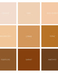 A 3 by 3 grid of each shade of the skin tint. 