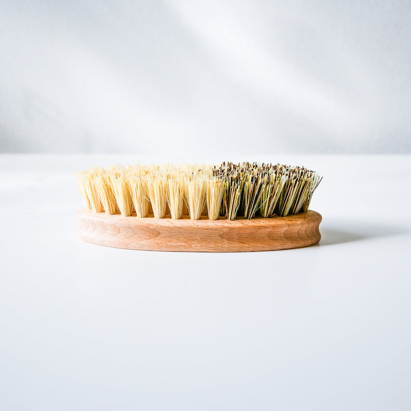 Double-sided brush with natural bristles on a white background