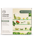 The Sustainable kitchen set packaged in its box on a white background.
