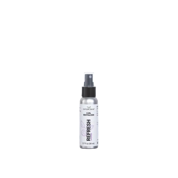 Silver spray bottle labeled 'Refresh' on a white background