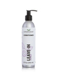 A 9 fluid oz container of a simple planet plant based refillable leave in conditioner. It is in an aluminum pump bottle with a white and purple label. 
