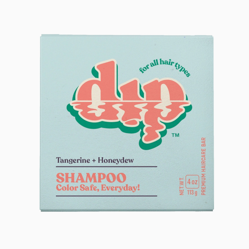 blue box of tangerine honeydew shampoo bar on white backdrop