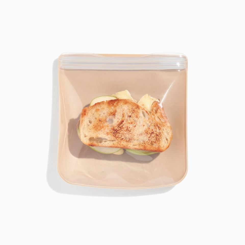 tan and clear silicone bag with sandwich 