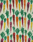 Multi colored carrot pattern on a white fabric paperless towel