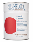Can of Meliora Laundry Powder with peppermint flavor on a white background