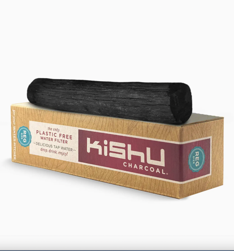 Kishu Charcoal water filter on a cardboard box with branding