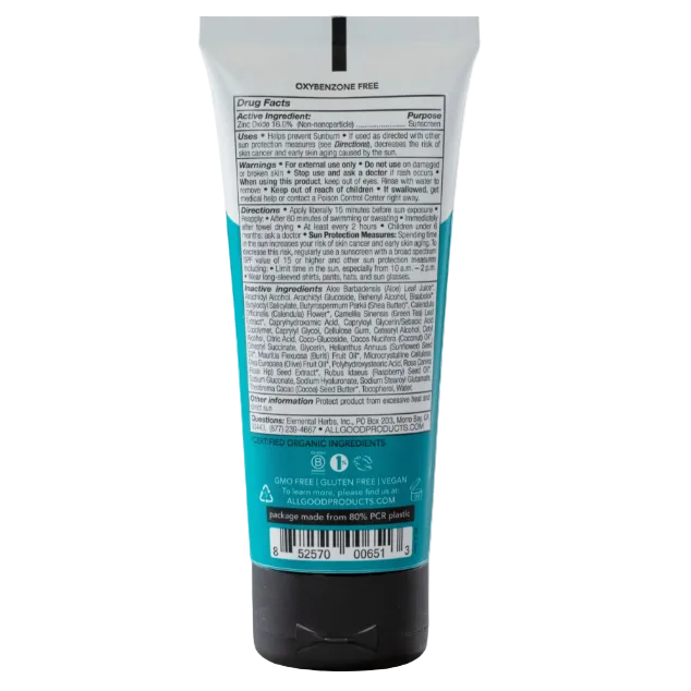 Back label of a skincare product tube with text and branding.