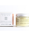 Little Seed Farm Deodorant Cream, handmade in Tennessee, features a minimalist black design. This plastic-free deodorant comes in a metal-lidded jar with eco-friendly packaging.
