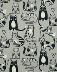 No Paper towel with a variety of illustrated cats sleeping and playing on a grey background. 