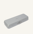 A closed, rectangular Leaf Razor Travel Case by Leaf, made of silver aluminum with rounded edges and a simple latch, shown on a plain light background.